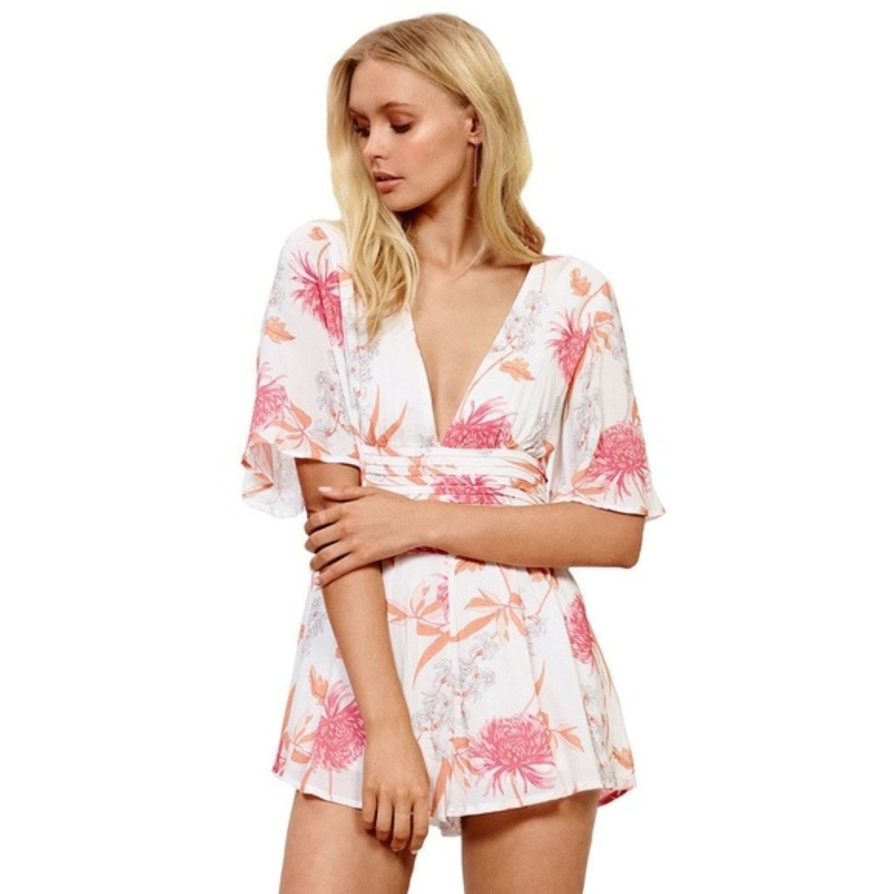MINKPINK Floral Print Kimono Playsuit Romper